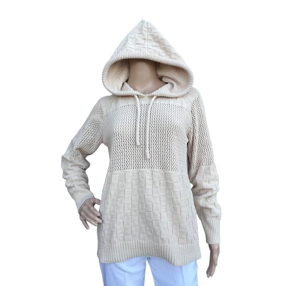 Maurices Cream Basket Weave Open Knit Hoodie Sweater Size S